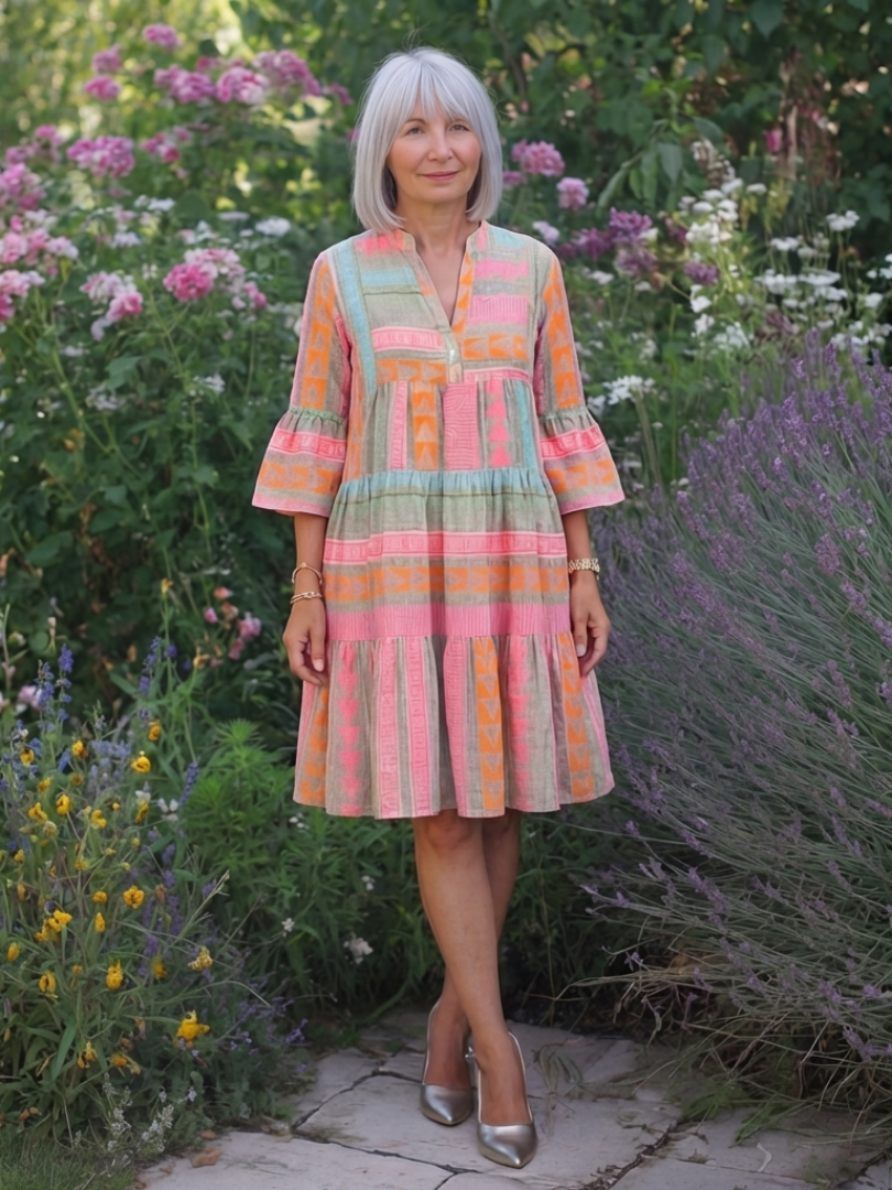 Maelle | Jurk met V-hals en geometrische print, knielang