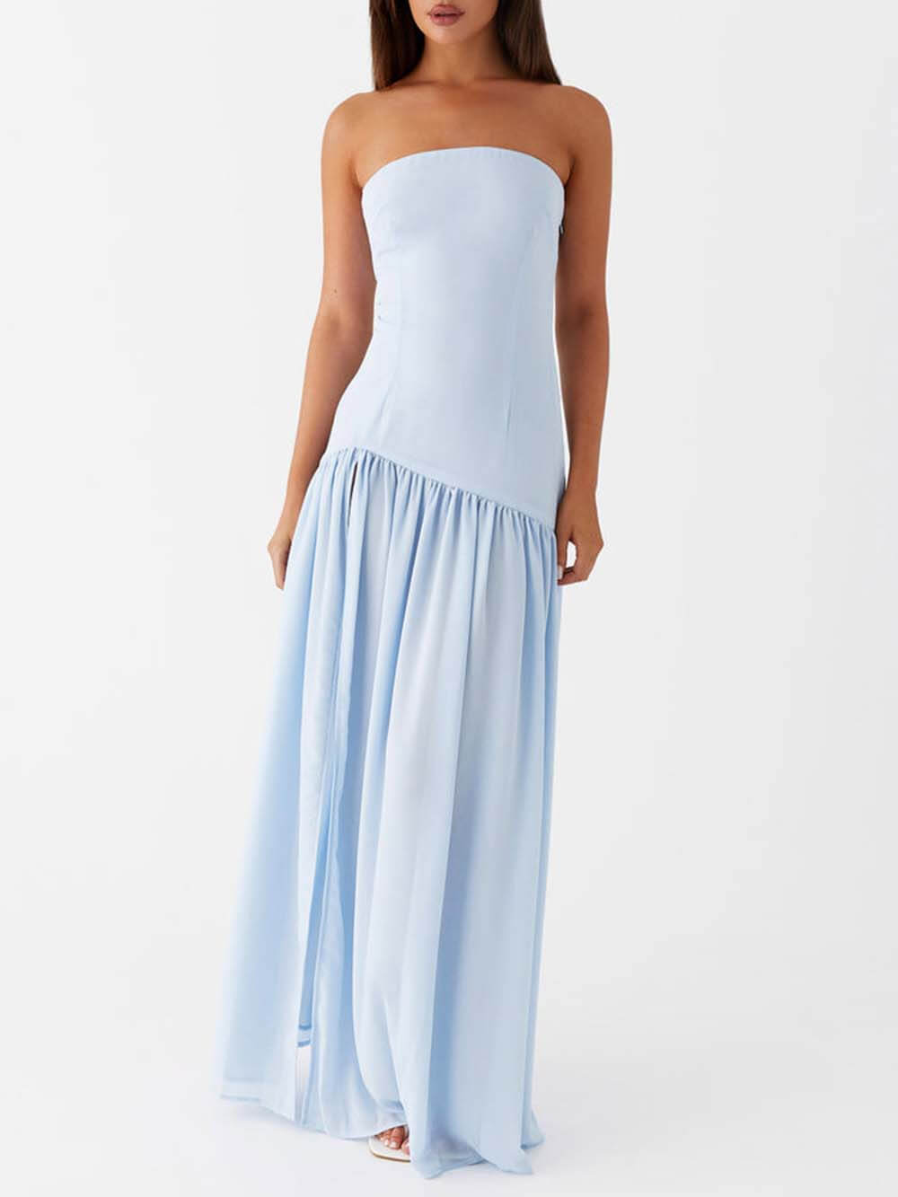 Exquise Rugloze Plissé Strapless Maxi Jurk