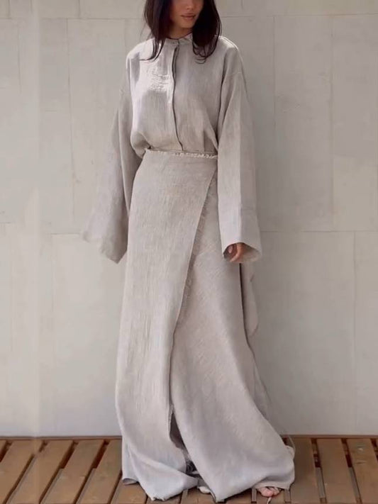 Kraagloze Shirt En Veterskirt Set