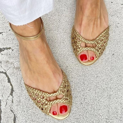 Isadora Gevlochten Gouden Sandalen Comfort