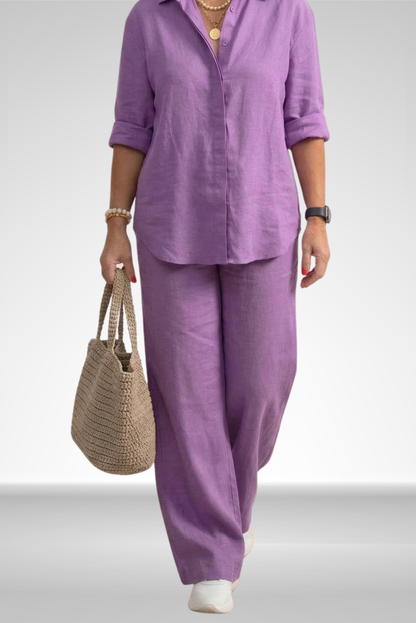 Evelina | Linnen Shirt & Brede Pantalon Set