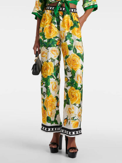 Exquise Rozenprint Losse Lange Wijde Broek
