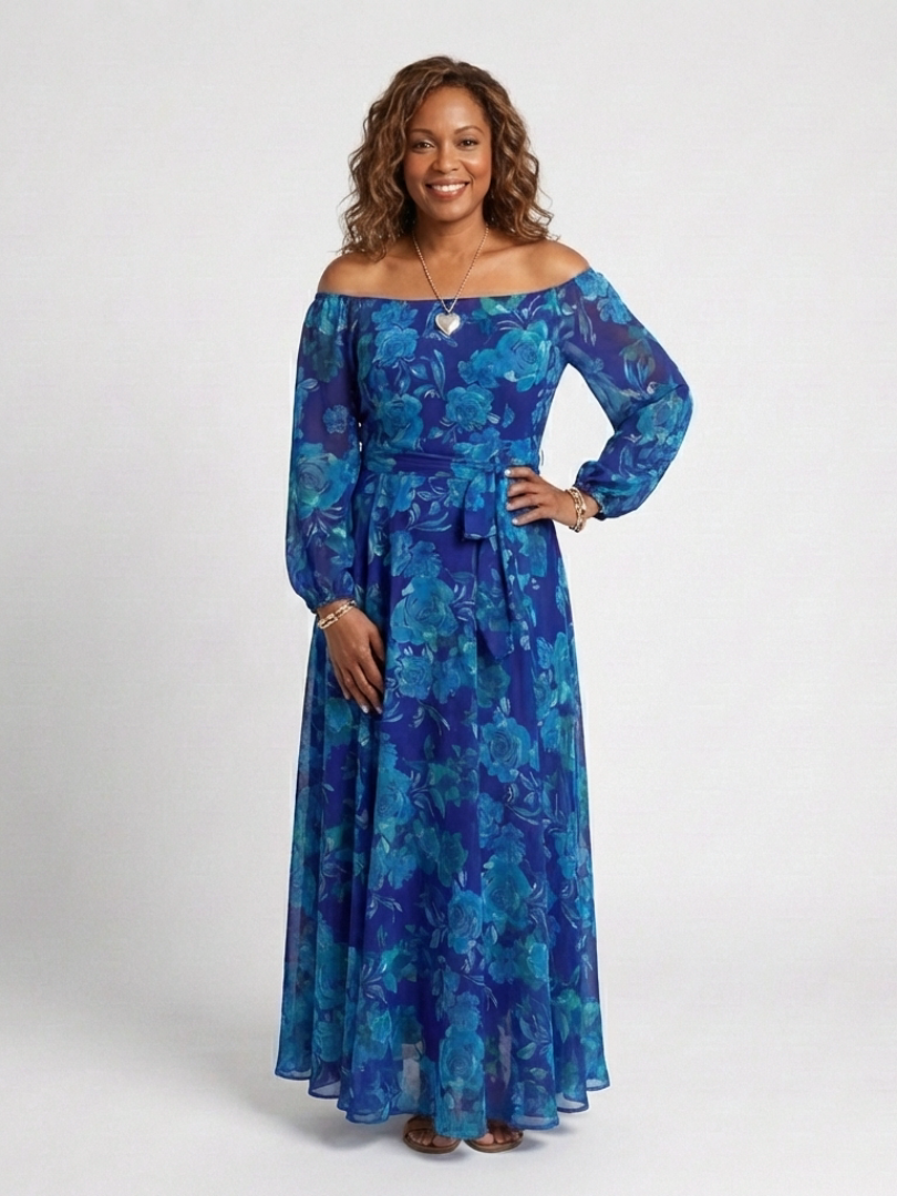 Aspen | Maxi Jurk met Bloemen en Off-Shoulder