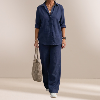 Evelina | Linnen Shirt & Brede Pantalon Set
