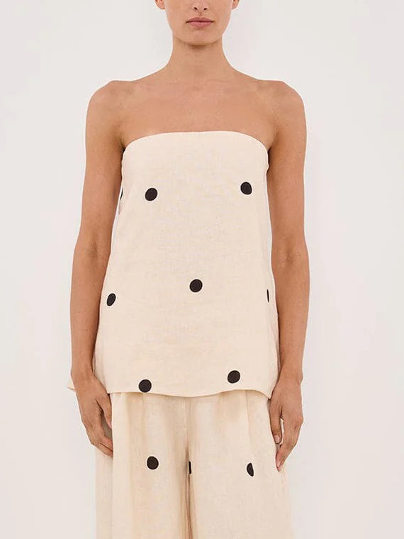 Klassieke Polka Dot Off-Shoulder Tanktop & Losse Wijde Broek Set