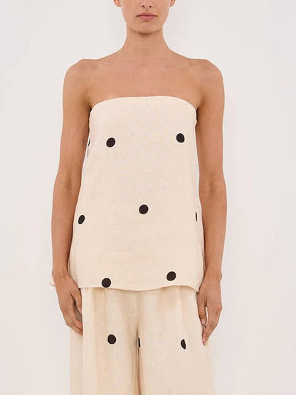 Klassieke Polka Dot Off-Shoulder Tanktop & Losse Wijde Broek Set