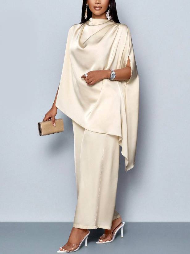 Swing Collar Irregular Hem Shirt En Wijde Pantalon Set