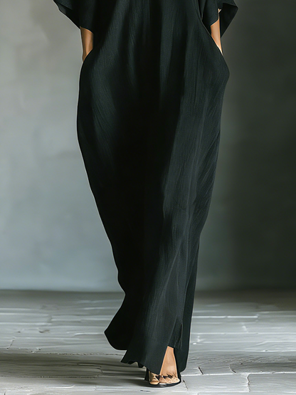 Costanza | Zwarte maxi-jurk met kimono-mouwen en V-hals