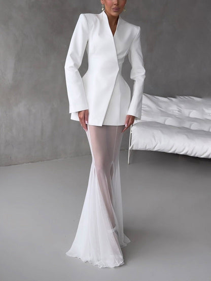 Elegante Asymmetrische Slim Fit Suit Jacket Twee-Piece Set