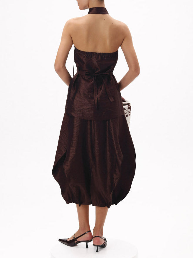 Elegante Textuur Bruine Halter Twee-Delige Set
