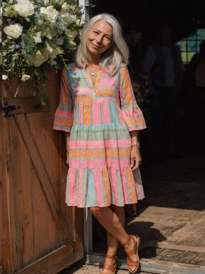 Maelle | Jurk met V-hals en geometrische print, knielang