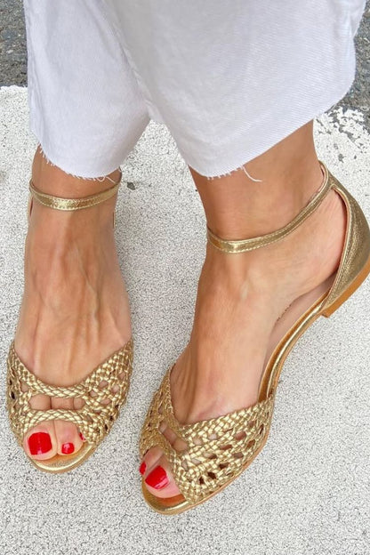 Isadora Gevlochten Gouden Sandalen Comfort