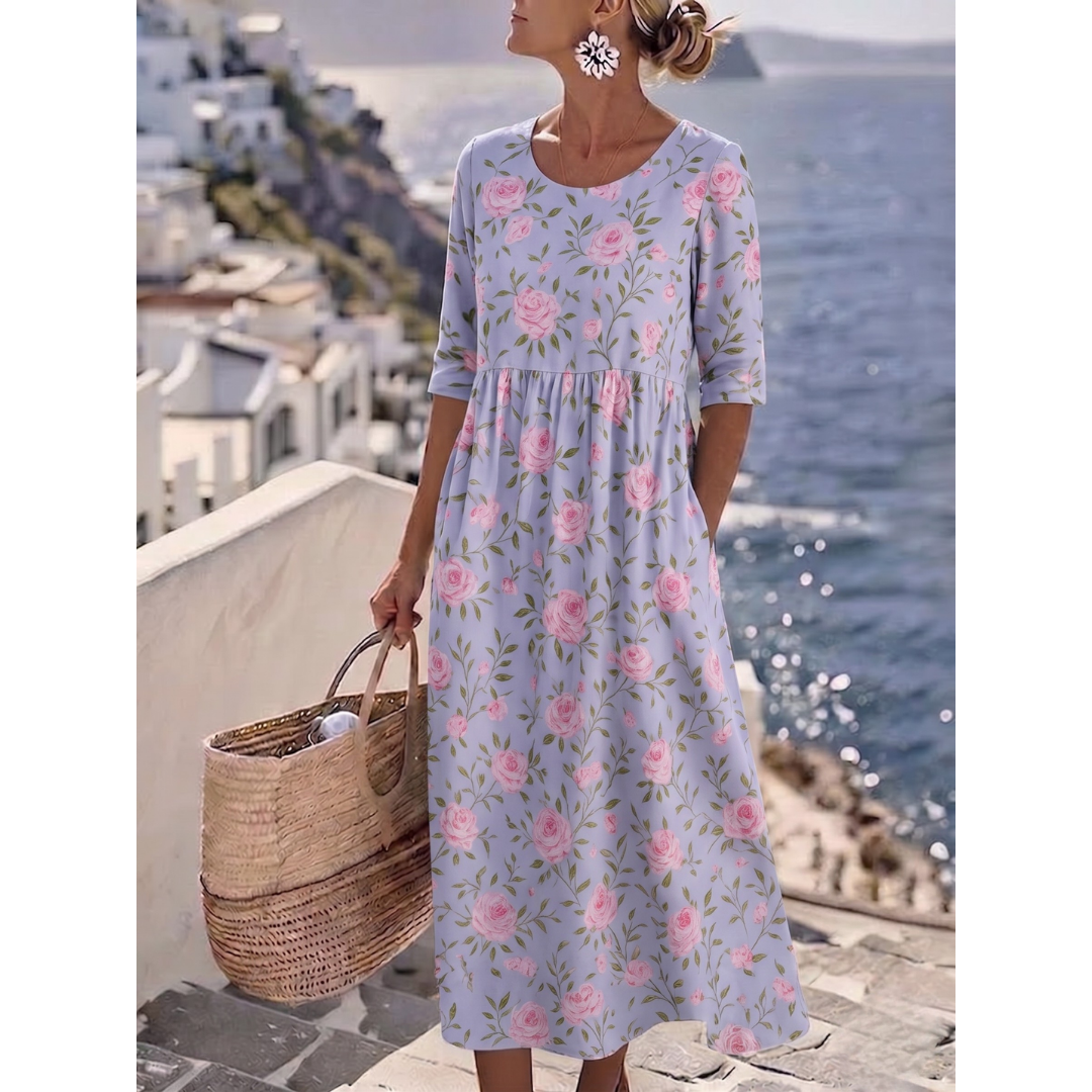 Noelia | Elegante Midi Jurk met Bloemen voor de Zomer