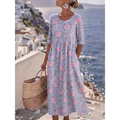 Noelia | Elegante Midi Jurk met Bloemen voor de Zomer