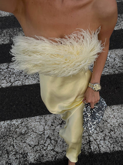 Licht Luxe Veer Tube Top Maxi Jurk