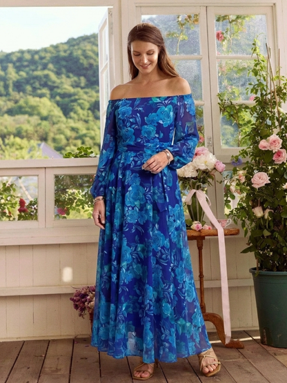 Aspen | Off-Shoulder Bloemen-Maxi-Jurk
