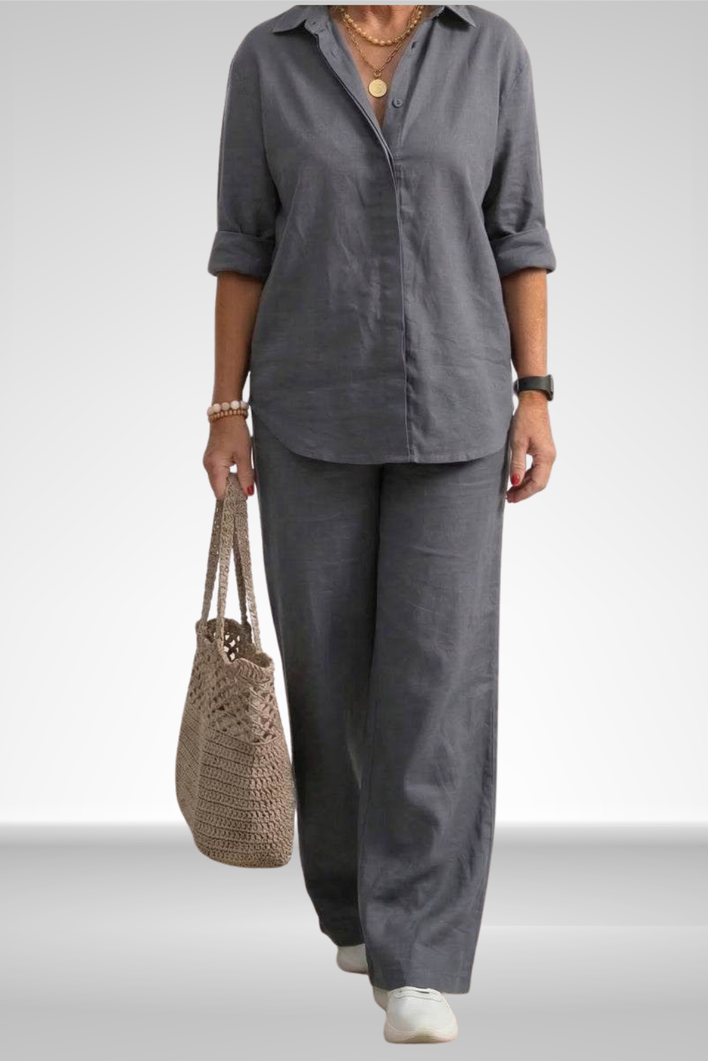 Evelina | Linnen Shirt & Brede Pantalon Set