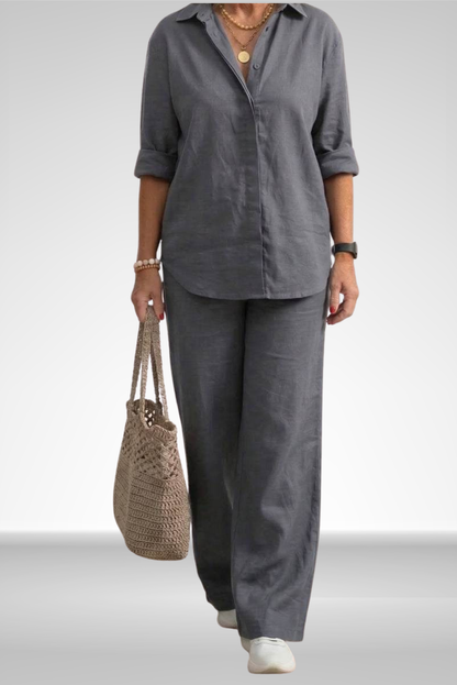 Evelina | Linnen Shirt & Brede Pantalon Set
