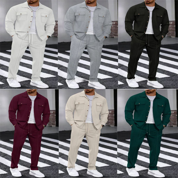 ⏰ Herenpak bestaande uit een button-down-jasje en een broek van honingraatmesh – Ontspannen pasvorm, ademend materiaal en een stijlvolle look voor dagelijks gebruik 👕👖
