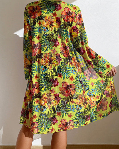 Tropische 3-delige bikiniset met kimono