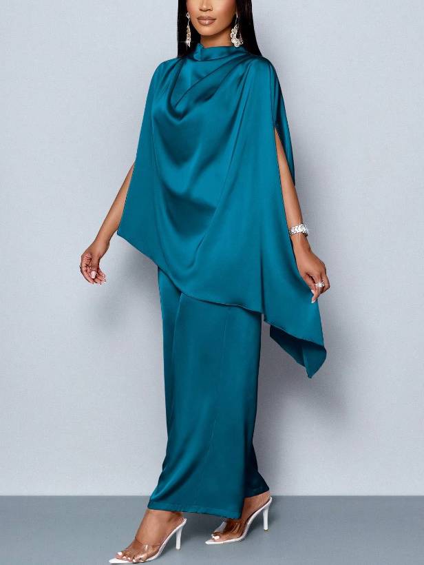 Swing Collar Irregular Hem Shirt En Wijde Pantalon Set