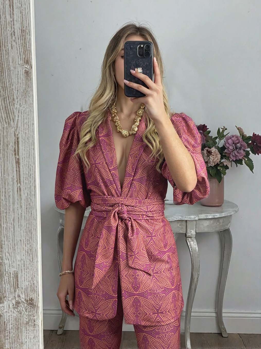 Casual Etnische Stijl Gedrukt Puff Sleeve Shirt