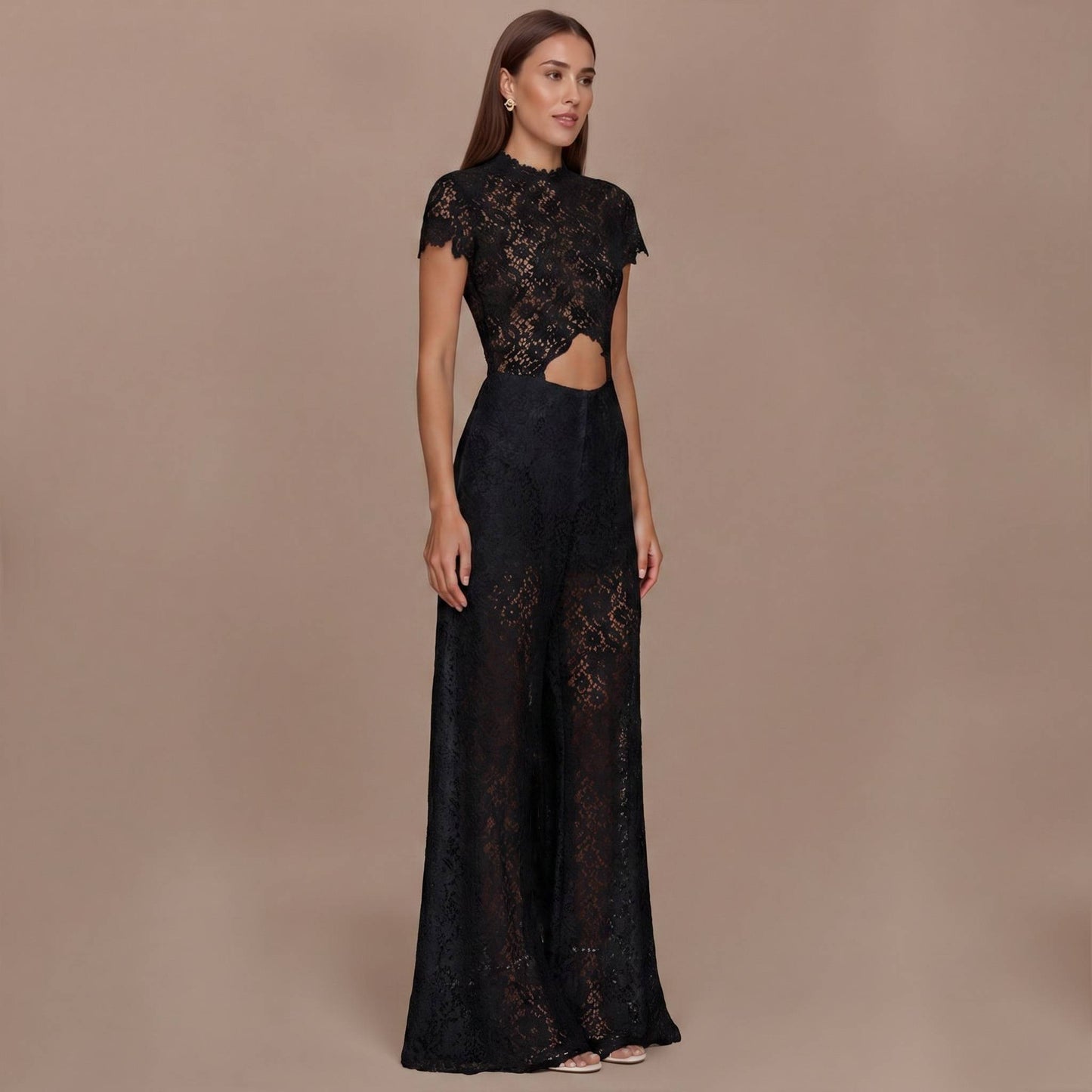 Kanten Top met Lange Mouwen en Brede Pantalon Set
