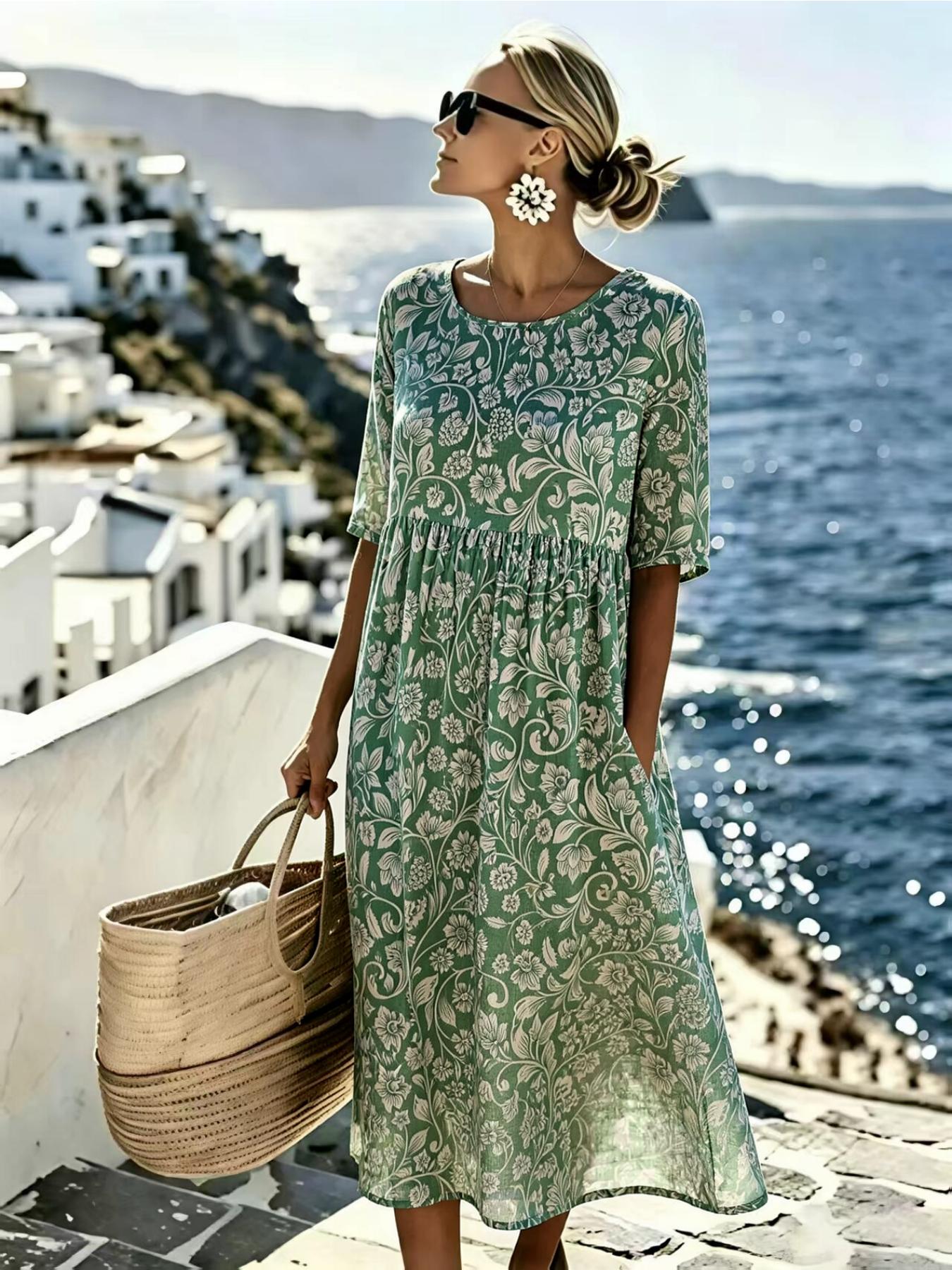 Gaia | Elegante Midi Jurk met Bloemen voor de Zomer
