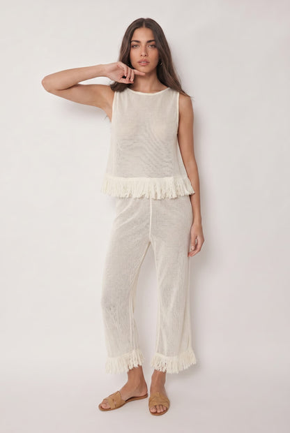 Mesh Tassel Top en Wijde Broek Set