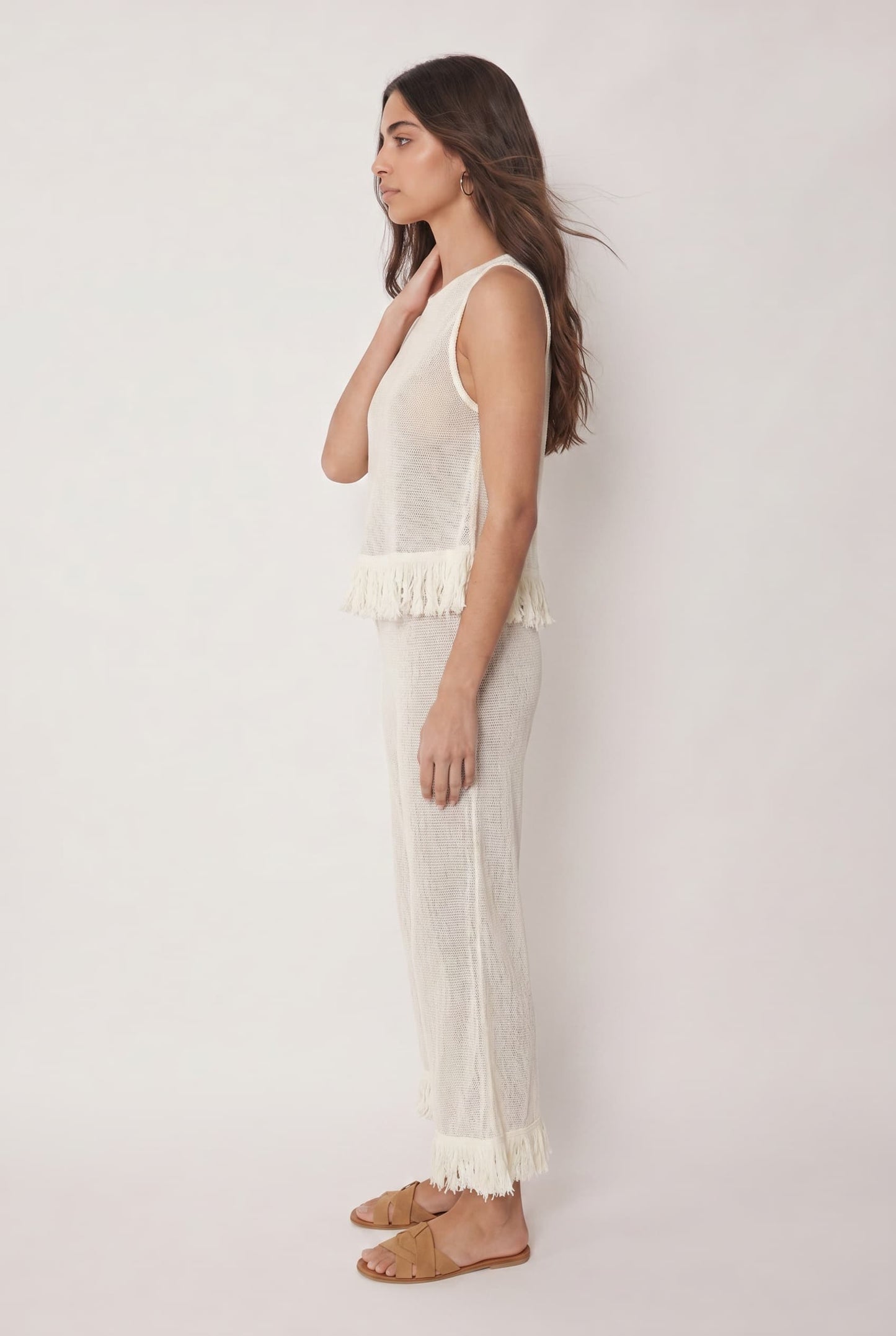 Mesh Tassel Top en Wijde Broek Set