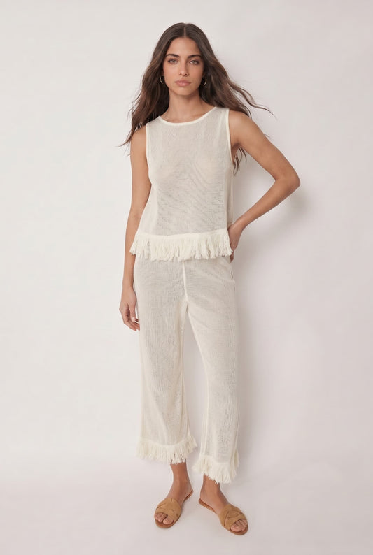 Mesh Tassel Top en Wijde Broek Set
