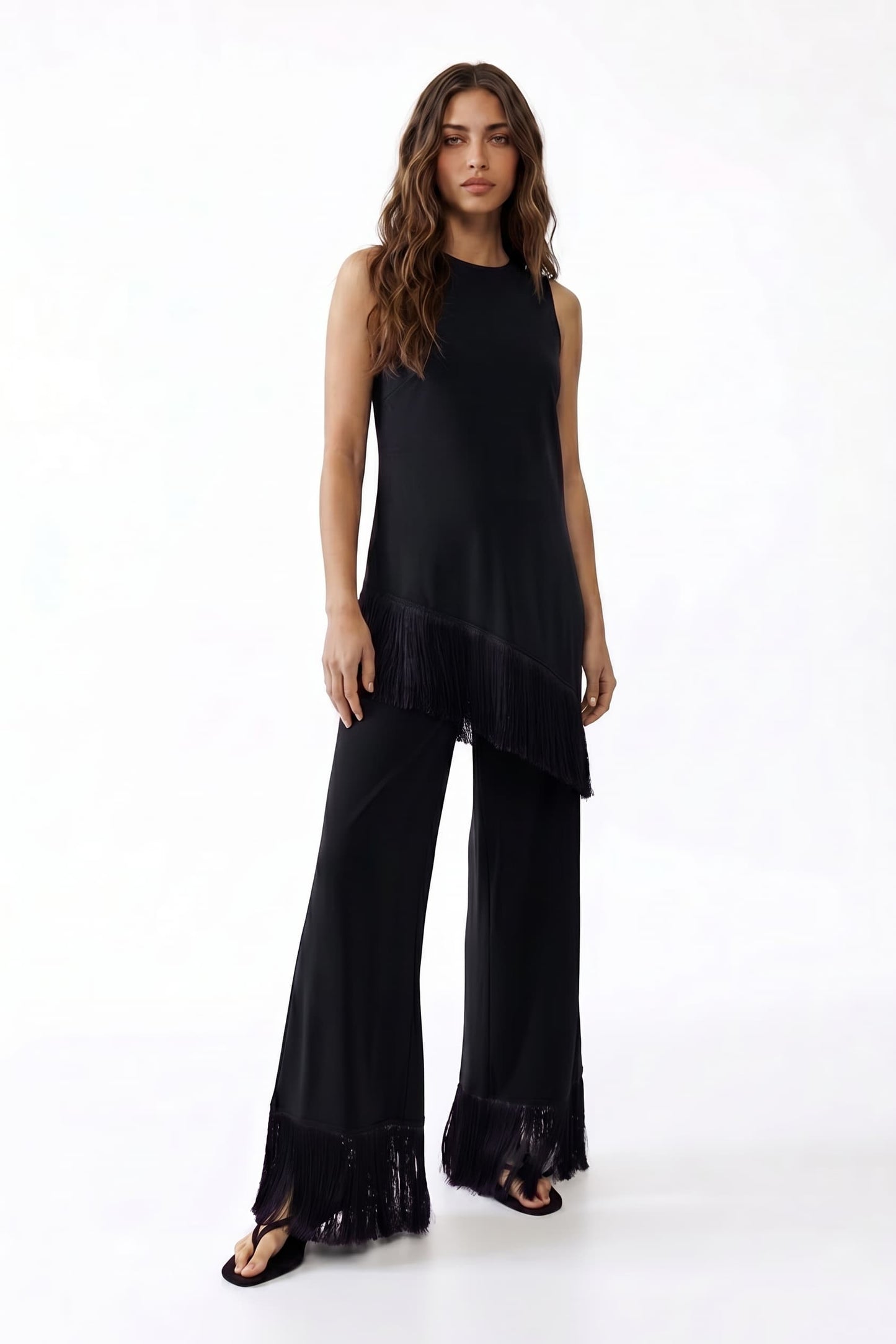 Tassel Ontwerp Top En Wijd Pantalon Set