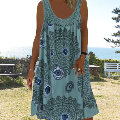 Breezia™ – Zomerse Mouwloze Jurk met Print en Kantdetails voor Dames