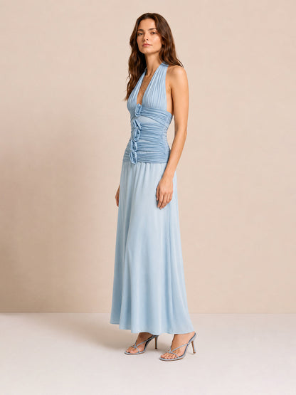 3D-bloemenprint halter maxi-jurk