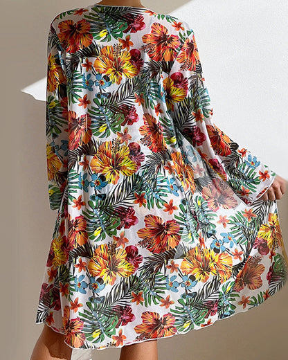Tropische 3-delige bikiniset met kimono