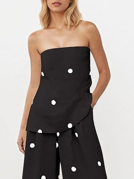 Klassieke Polka Dot Off-Shoulder Tanktop & Losse Wijde Broek Set