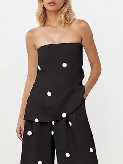 Klassieke Polka Dot Off-Shoulder Tanktop & Losse Wijde Broek Set