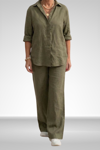 Evelina | Linnen Shirt & Brede Pantalon Set