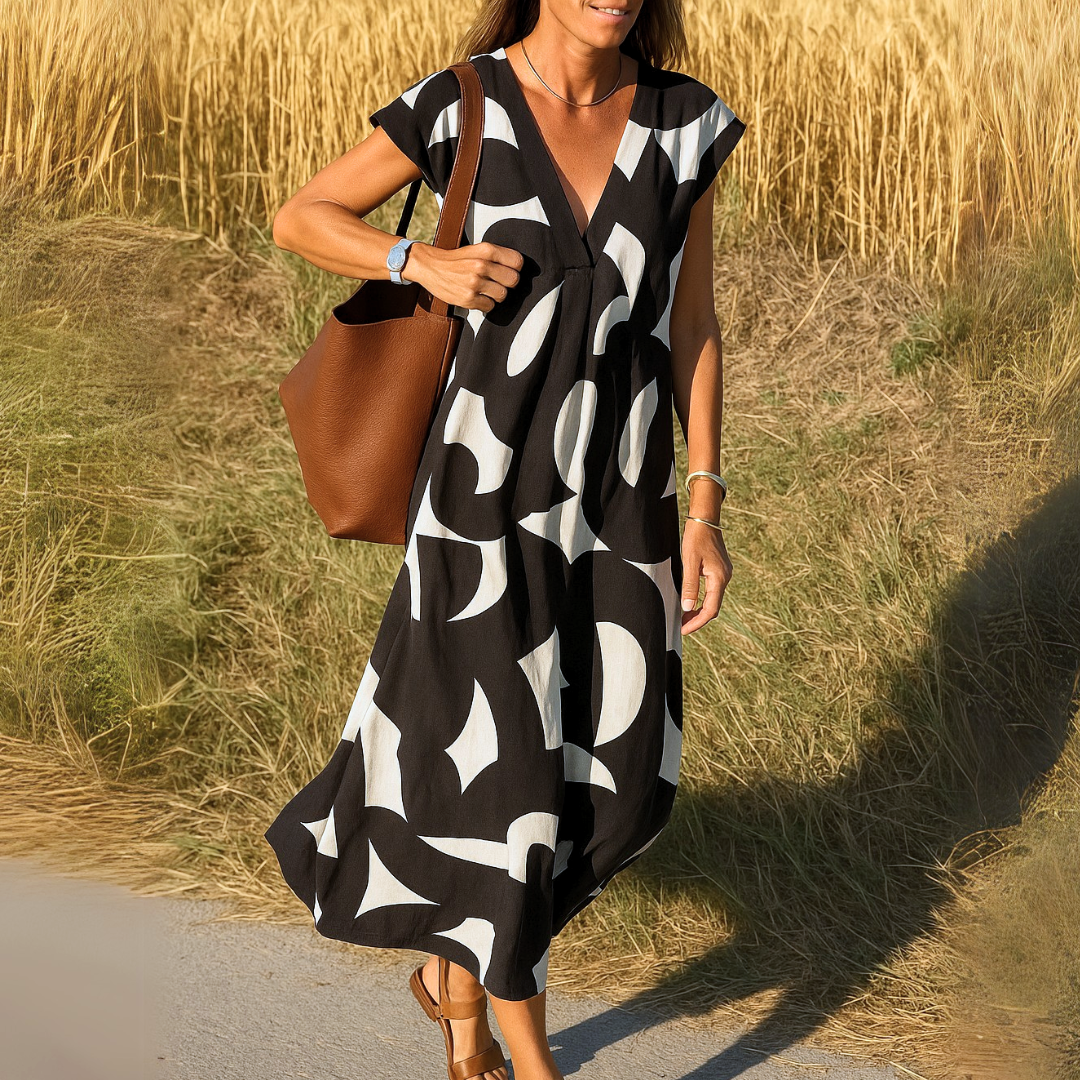Azura™ – Ibiza Stijl Comfortabele en Vloeiende Jurk met V-Hals
