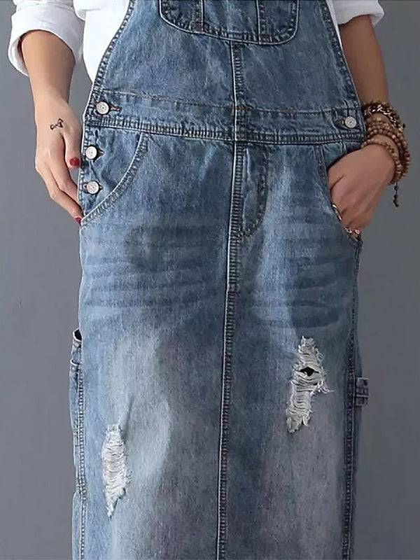 Frayla™ – Versleten Jeansjurk met Split Achter
