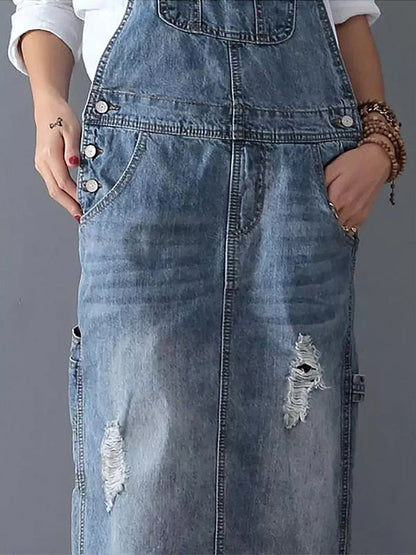 Frayla™ – Versleten Jeansjurk met Split Achter