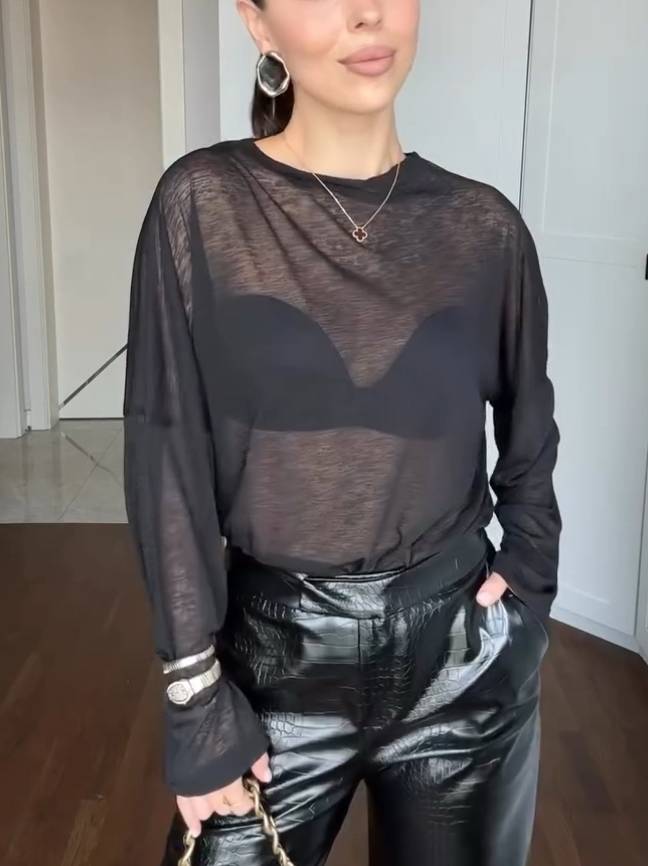 Minimalistische Perspectief T-shirt En Leren Broek Pak