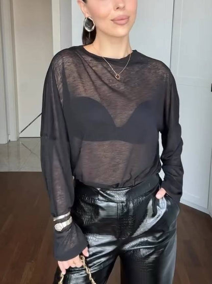 Minimalistische Perspectief T-shirt En Leren Broek Pak