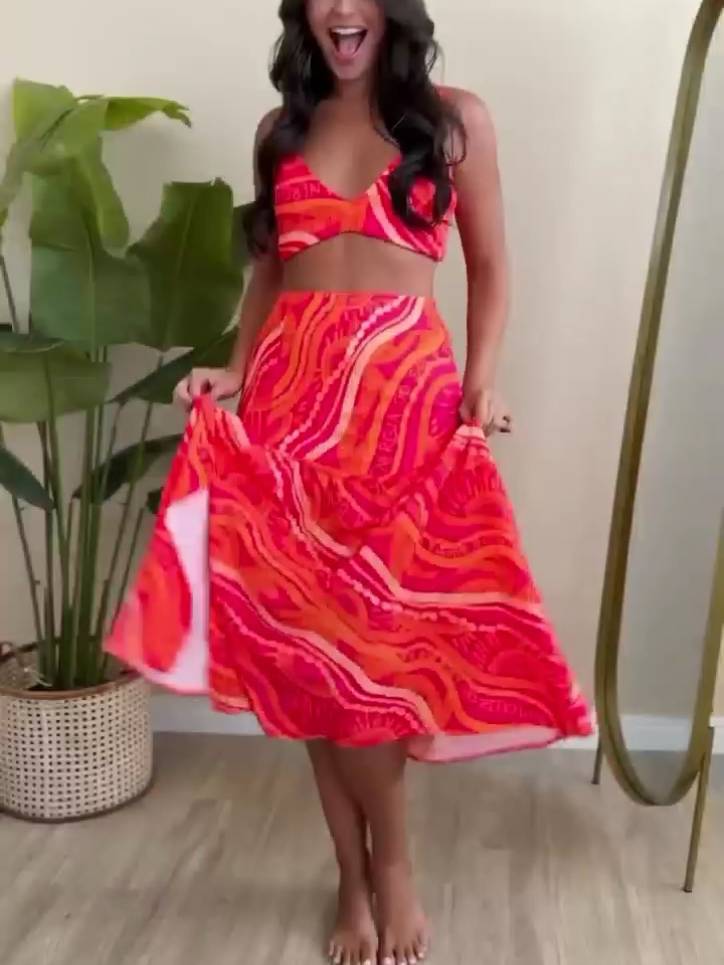 Unieke Print Suspenders En Rok Twee-Delige Set