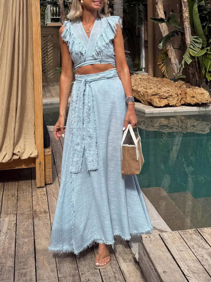 Casual Wrap Top & Rok Twee-delige Set