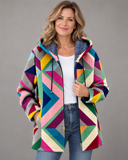 Riva™ | Kleurrijk Vest Met Capuchon En Geometrische Print