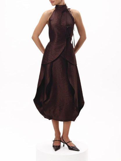 Elegante Textuur Bruine Halter Twee-Delige Set