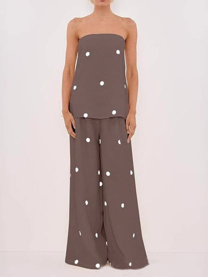 Klassieke Polka Dot Off-Shoulder Tanktop & Losse Wijde Broek Set