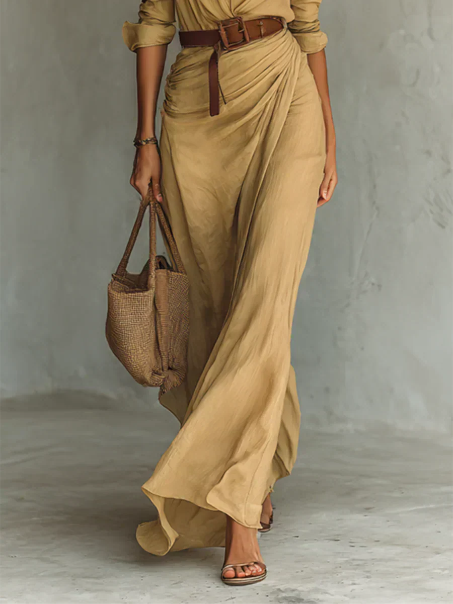 Camille™ | Maxi Jurk met Revers en Tailleband