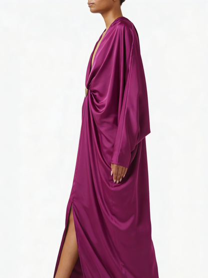 Magenta Satijnen Maxi Jurk in Satijn
